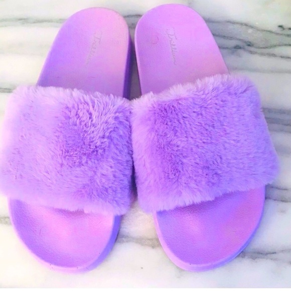 Trillium Women’s Lavender Purple Fur Slide Size 9 - Picture 2 of 6